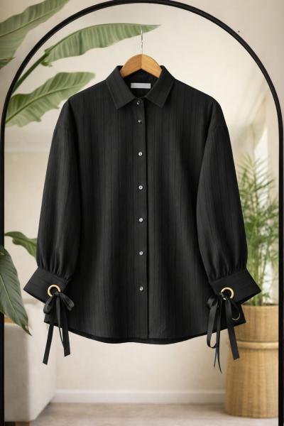 Kol kurdaleli Tunik Gömlek  Siyah NW6070