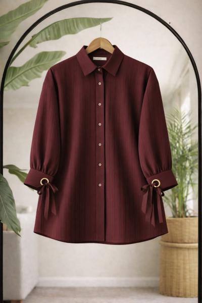 Kol kurdaleli Tunik Gömlek  Bordo NW6070