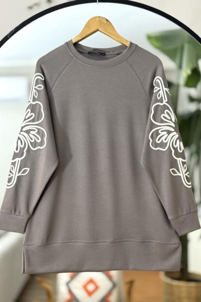 Kol Nakış İşlemeli Oyso Tunik  Vizon NW6058