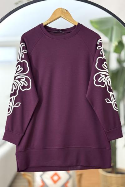 Kol Nakış İşlemeli Oyso Tunik Bordo NW6058