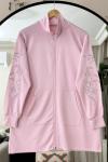 Kol Nakış İşlemeli Fermuarlı tunik Pembe DS2051