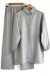 Kol Omuz  Taş İşlemeli Keten Takım Gri NSY30228