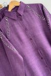 Kol Omuz  Taş İşlemeli Keten Takım Mor NSY30228
