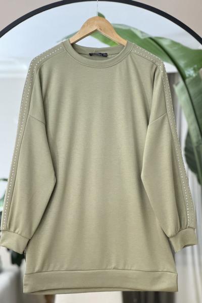 Kol omuz taş detaylı tunik Yeşil  NEW6033