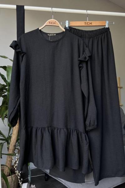 Kol ön  fırfırlı ayrobin takım siyahTCN4045