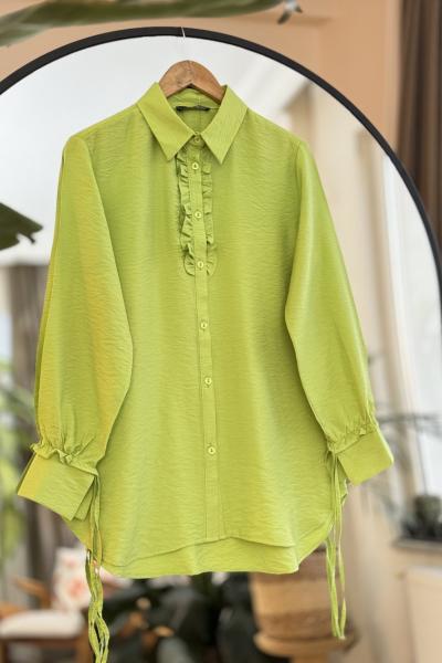 Kol Ön fırfırlı Tunik Gömlek Yağyeşil NEW30253