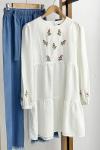 Kol ön nakış işlemeli keten tunik beyaz PNK1589