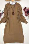 Kol örgü kolyeli Triko Tunik Camel NFS14399
