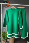 Kol paca şeritli  triko takım yeşil TCN1311