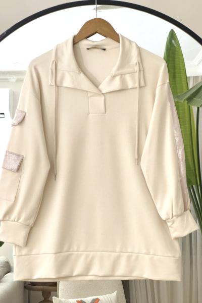 Kol pul payet işlemeli Tunik Bej TCN40119