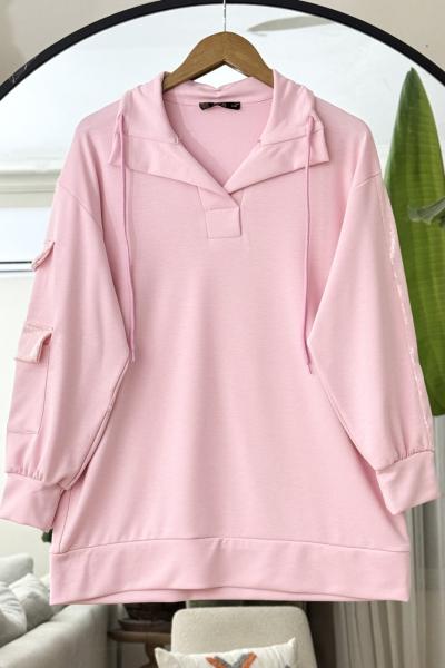 Kol pul payet işlemeli Tunik Pembe TCN40119