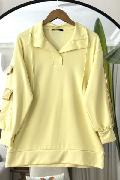 Kol pul payet işlemeli Tunik Sarı TCN40119