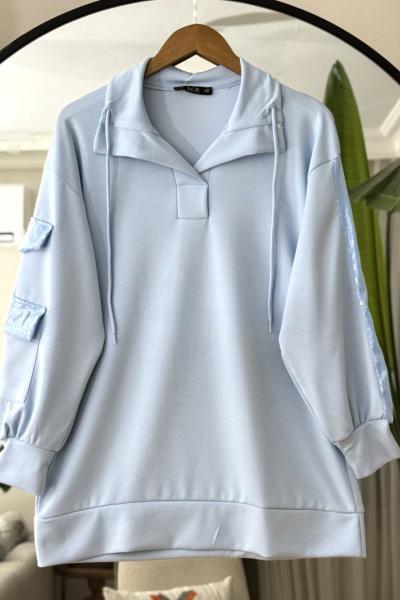 Kol pul payet işlemeli Tunik Mavi TCN40119