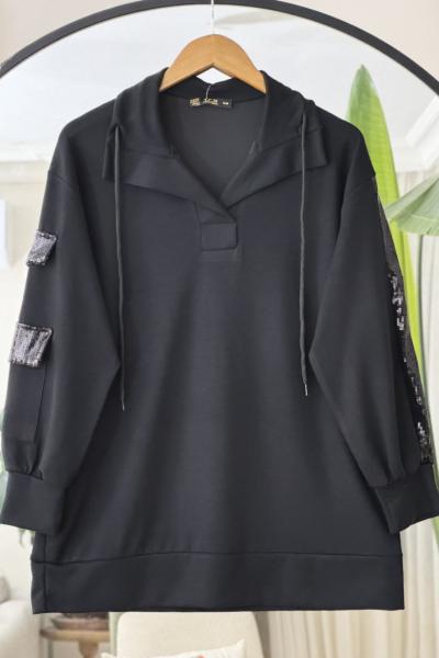 Kol pul payet işlemeli Tunik Siyah TCN40119