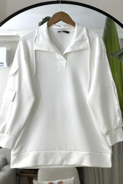 Kol pul payet işlemeli Tunik Beyaz TCN40119