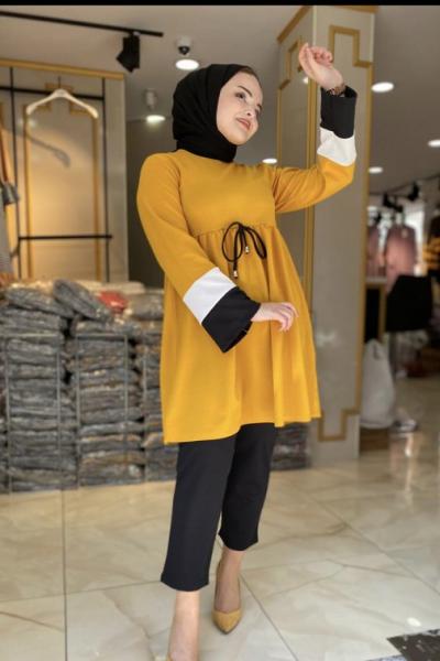 Kol Renkli Şeritli Takım Sarı TCN 694