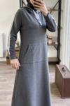 Kol şeritli kapşonlu elbise slt 1833