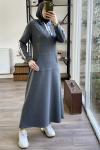 Kol şeritli kapşonlu elbise slt 1833