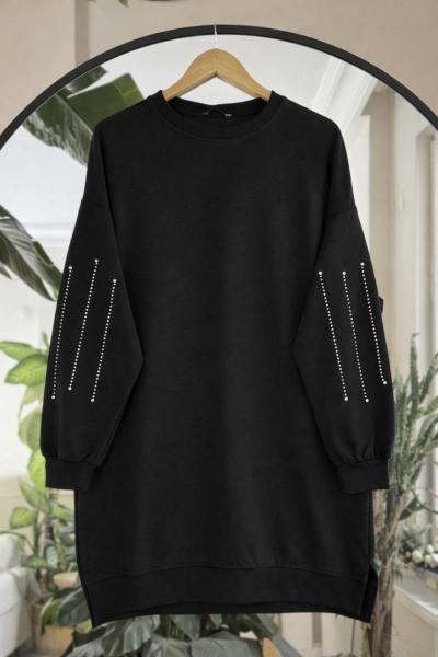 Kol Taş İşlemeli Oysho Kumaş Tunik Siyah DST2014