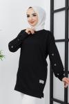 Kol taşlı iki iplik tunik Siyah SLT3004