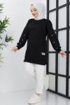 Kol taşlı iki iplik tunik Siyah SLT3004