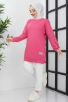 Kol taşlı iki iplik tunik Fuşya SLT3004