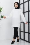 Kol taşlı iki iplik tunik Beyaz SLT3004