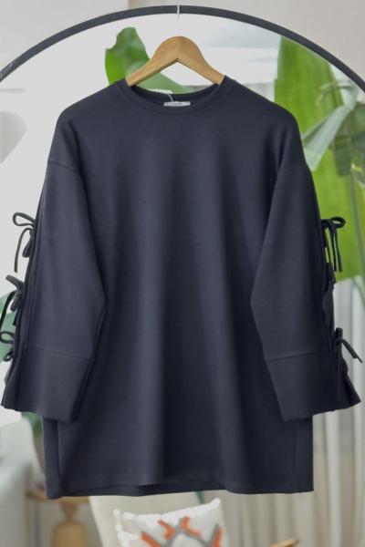 Kol üç biyeli Seyyar Kuşaklı Tunik siyah BK9523