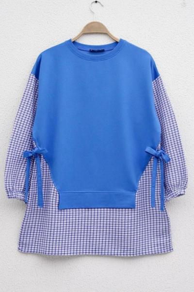 Kol ve Eteği gömlek Detaylı Tunik Mavi  DST30263