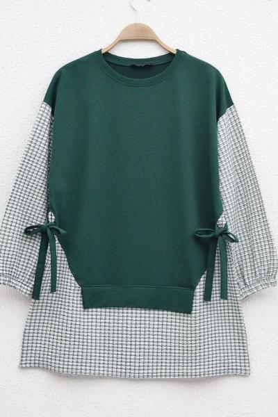 Kol ve Eteği gömlek Detaylı Tunik Yeşil  DST30263