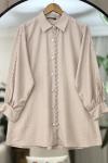 Kol ve ön Dantel detaylı Tunik Gömlek Bej TCN40104