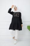 Kol ve ön nakış işlemeli tunik siyah PNK1111