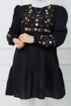 Kol ve ön nakış işlemeli tunik siyah PNK1111
