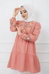 Kol ve ön nakış işlemeli tunik gül PNK1111