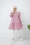 Kol ve ön nakış işlemeli tunik pembe PNK1111