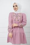 Kol ve ön nakış işlemeli tunik pembe PNK1111