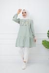 Kol ve ön nakış işlemeli tunik mintyeşili  PNK1111
