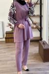 Kol zebra desen Ayrobin Kumaş Takım Lila UMS1509