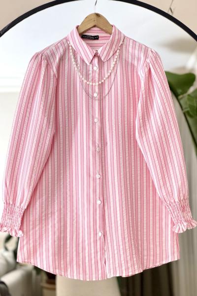 Kolyeli çizgili Tunik Pembe NEW6046