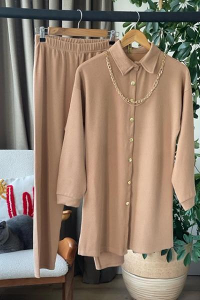 Kolyeli Fitilli Bürümcük kumaş Takım Camel  HBS3030