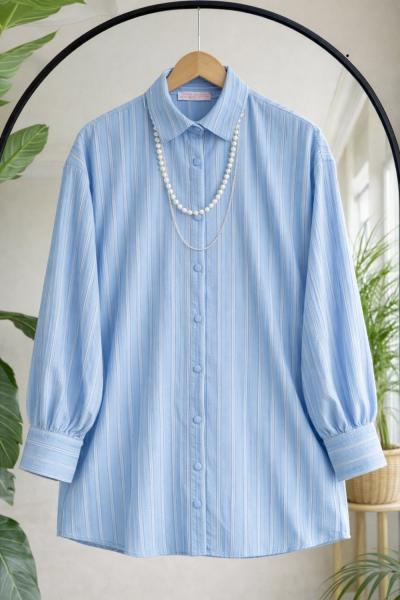 Kolyeli ince çizgili Detaylı Tunik Bebemavi NW6068