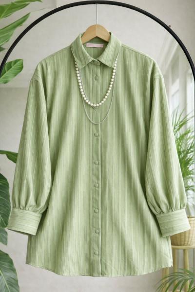 Kolyeli ince çizgili Detaylı Tunik Yeşil  NW6068