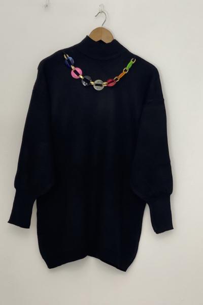 Kolyeli  karpuzkol triko tunik Siyah SLT30180