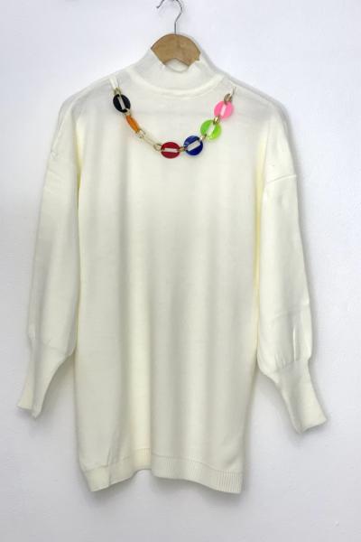 Kolyeli  karpuzkol triko tunik ekru SLT30180