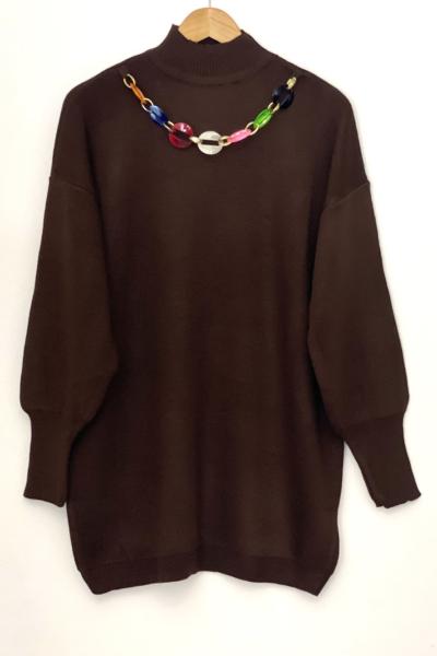 Kolyeli  karpuzkol triko tunik Kahve  SLT30180