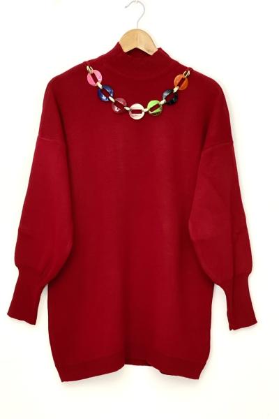 Kolyeli  karpuzkol triko tunik kırmızı SLT30180
