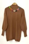 Kolyeli  karpuzkol triko tunik camel SLT30180