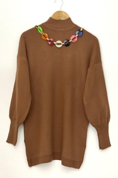 Kolyeli  karpuzkol triko tunik camel SLT30180