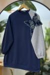 Kot detaylı iki iplik Tunik lacivert NSY9015