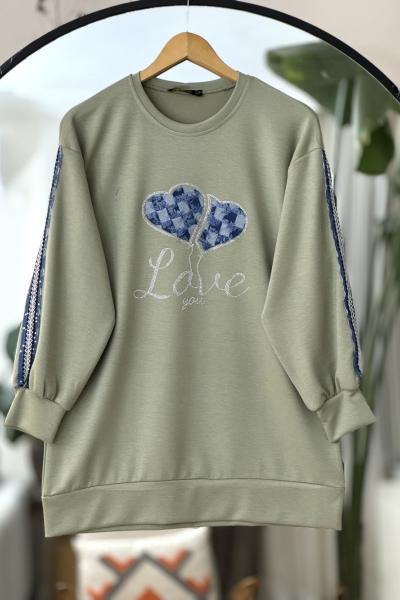 Kot ve taş detaylı Oysh Tunik Yeşil TCN40116